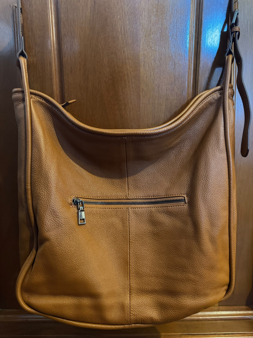 Leather Hobo Shoulder Bag - Tan